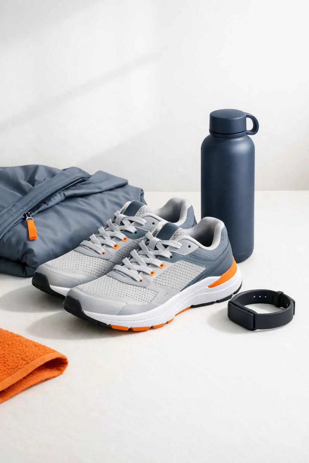 sport und freizeit lifestyle stillleben mit laufschuhen fitness zubehör und sportbekleidung im modernen stil