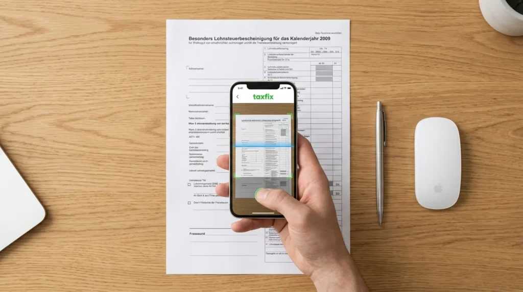 lohnsteuerbescheinigung mit der taxfix app scannen für automatische datenübernahme