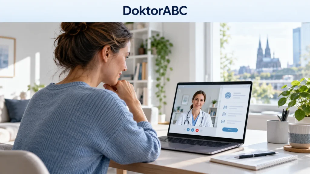 patientin spricht zu hause per laptop mit einer ärztin über eine online-konsultation