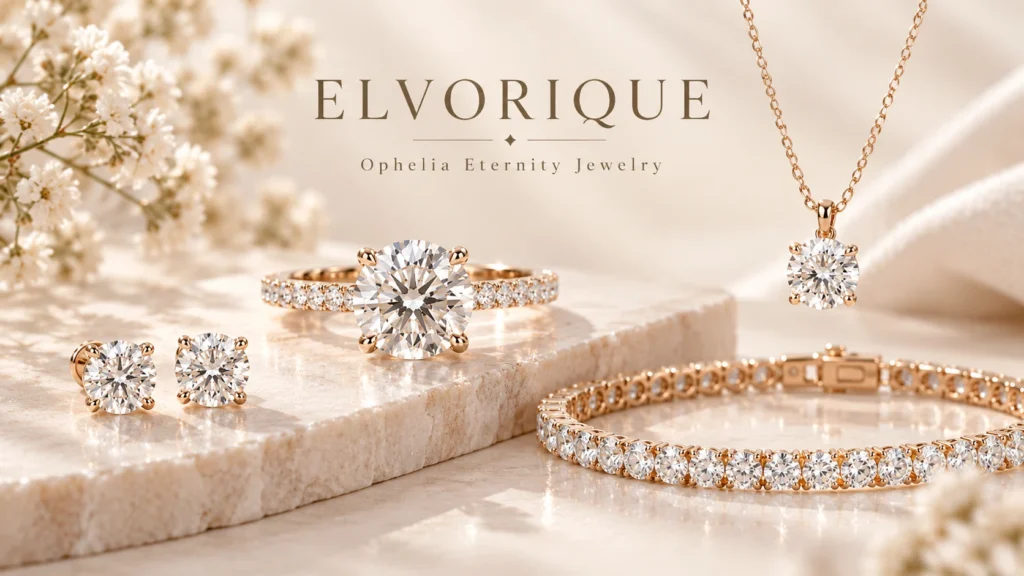 elvorique diamond ring earrings necklace and tennis bracelet collection